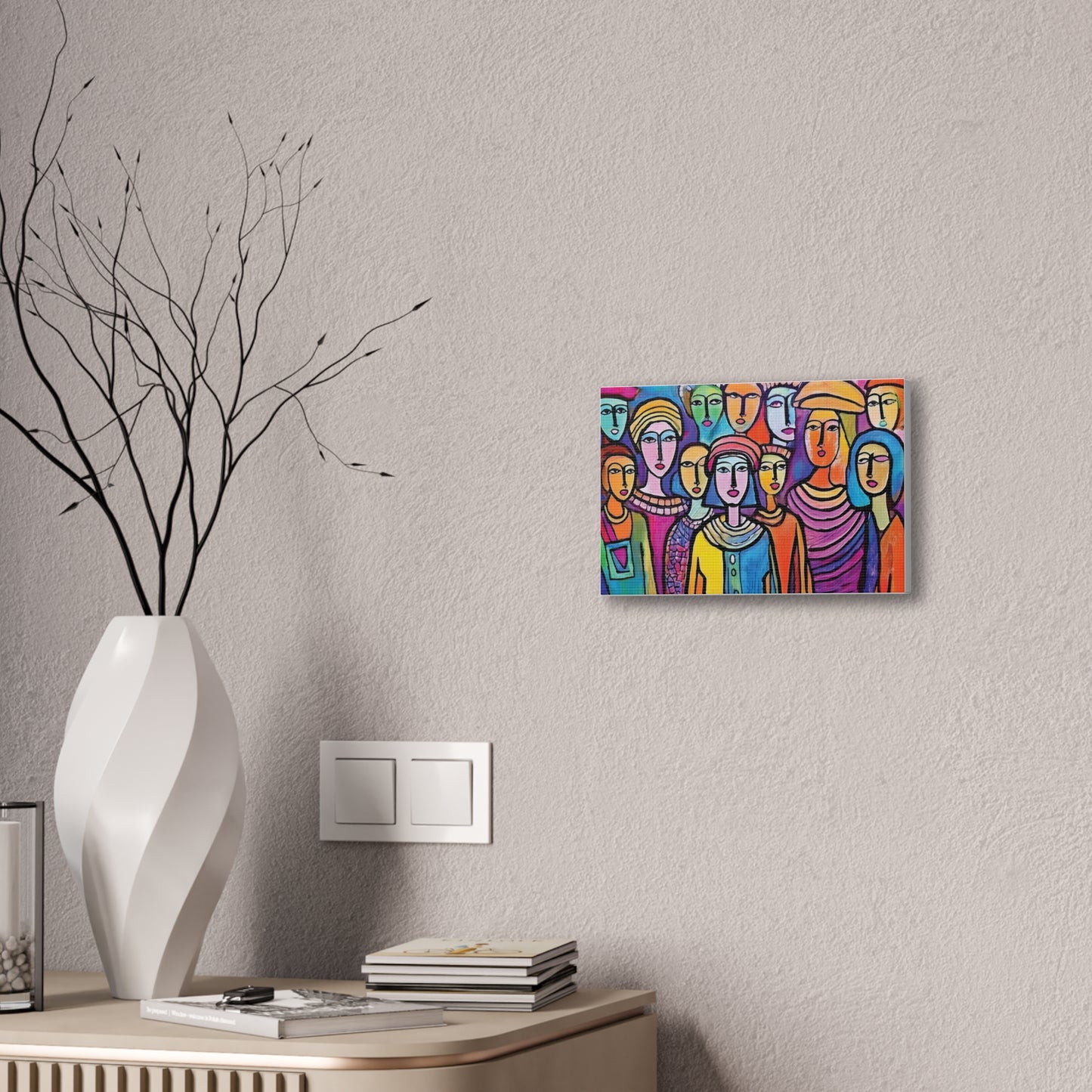Colorful Stretched Canvas Art, Vibrant Wall Decor, Group of People Painting, Modern Home Gallery, Unique Gift for Art Lovers