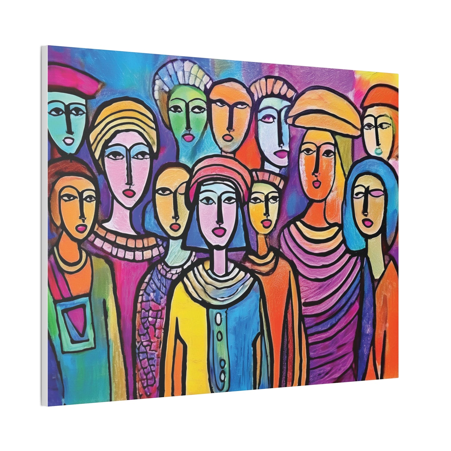 Colorful Stretched Canvas Art, Vibrant Wall Decor, Group of People Painting, Modern Home Gallery, Unique Gift for Art Lovers