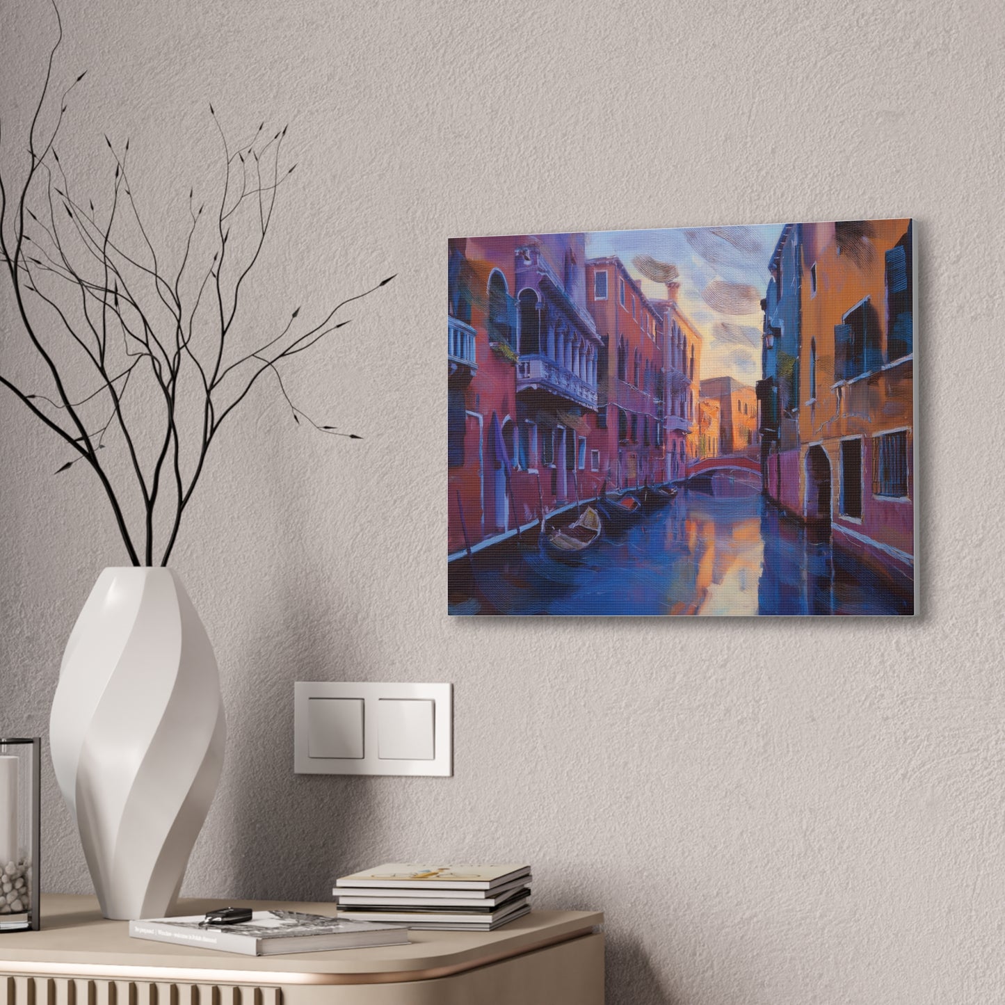 Vibrant Canvas Wall Art, Stretched Art Print, Home Decor, Venetian Landscape, Colorful Artwork, Gift for Art Lovers