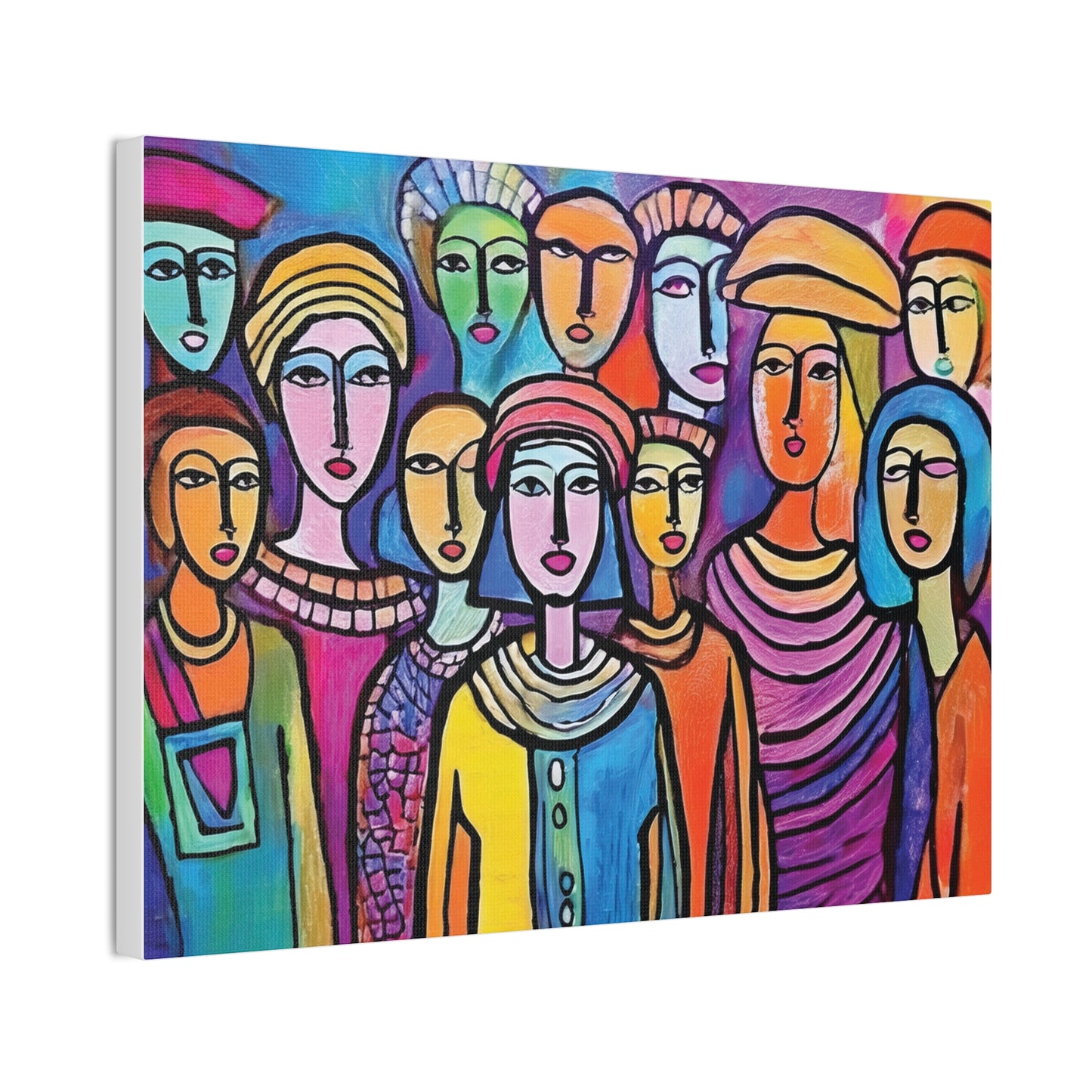 Colorful Stretched Canvas Art, Vibrant Wall Decor, Group of People Painting, Modern Home Gallery, Unique Gift for Art Lovers