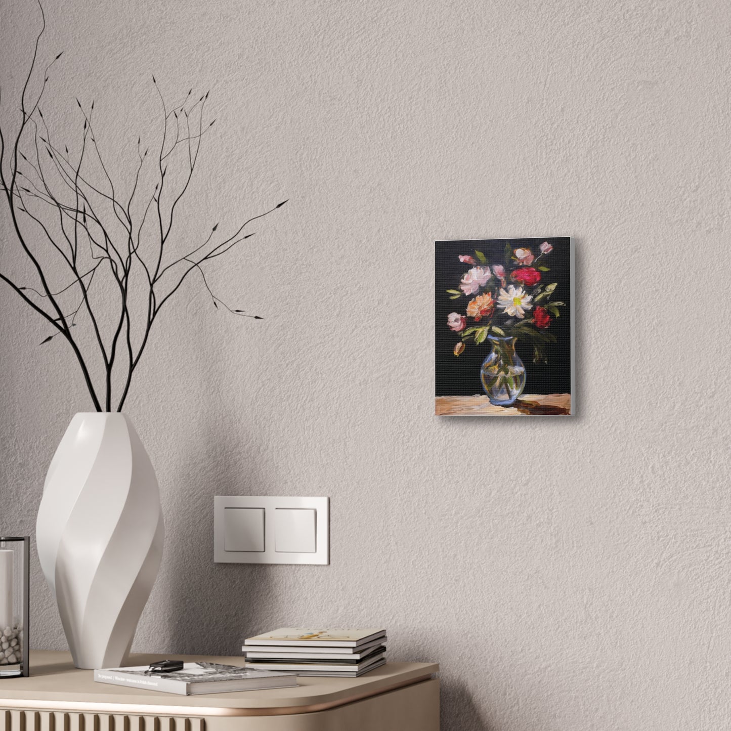 Floral Canvas Wall Art, Elegant Home Decor, Vintage Style Painting, Gift for Her, Living Room Decoration, Anniversary Gift