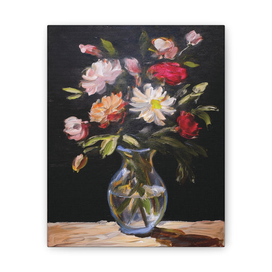 Floral Canvas Wall Art, Elegant Home Decor, Vintage Style Painting, Gift for Her, Living Room Decoration, Anniversary Gift