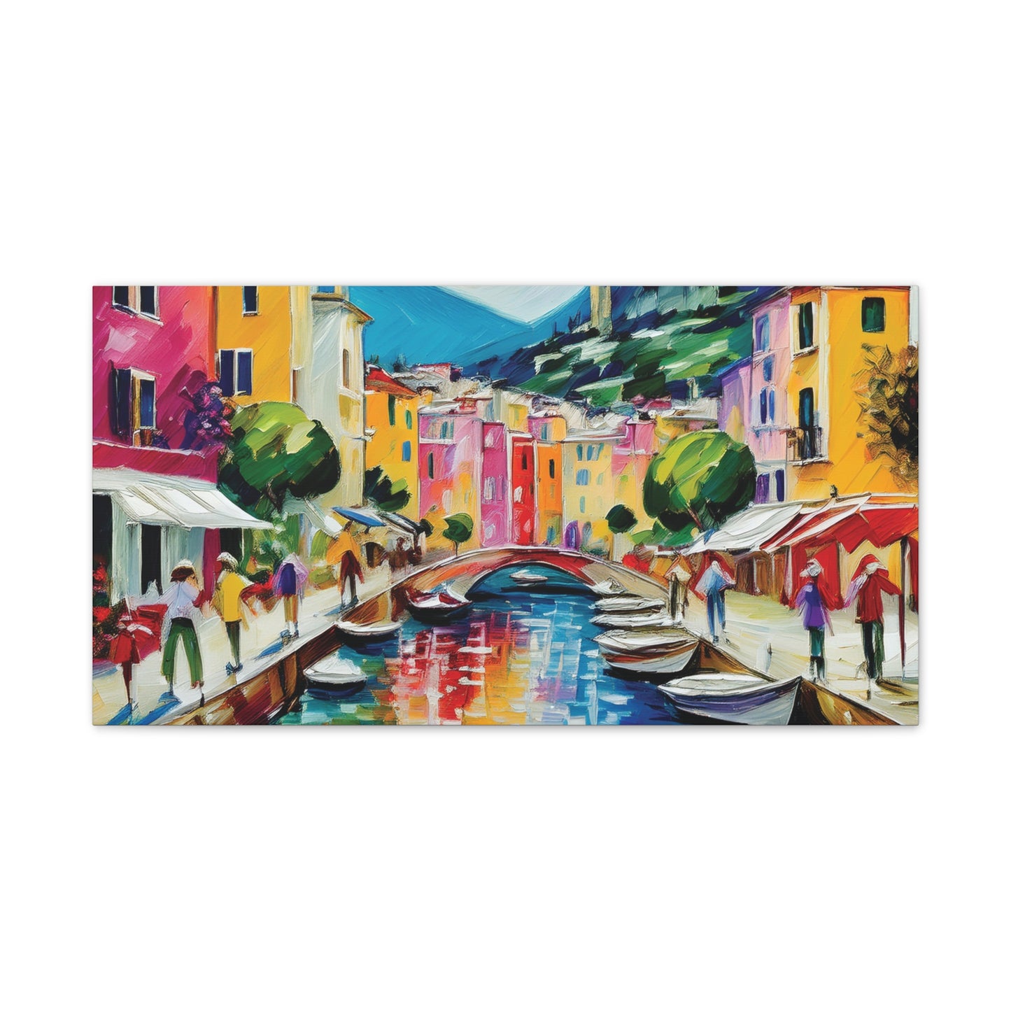 Vibrant Canvas Art Print, Colorful Wall Decor, Living Room Artwork, Mediterranean Scene, Gallery Wall Collection