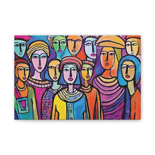 Colorful Stretched Canvas Art, Vibrant Wall Decor, Group of People Painting, Modern Home Gallery, Unique Gift for Art Lovers