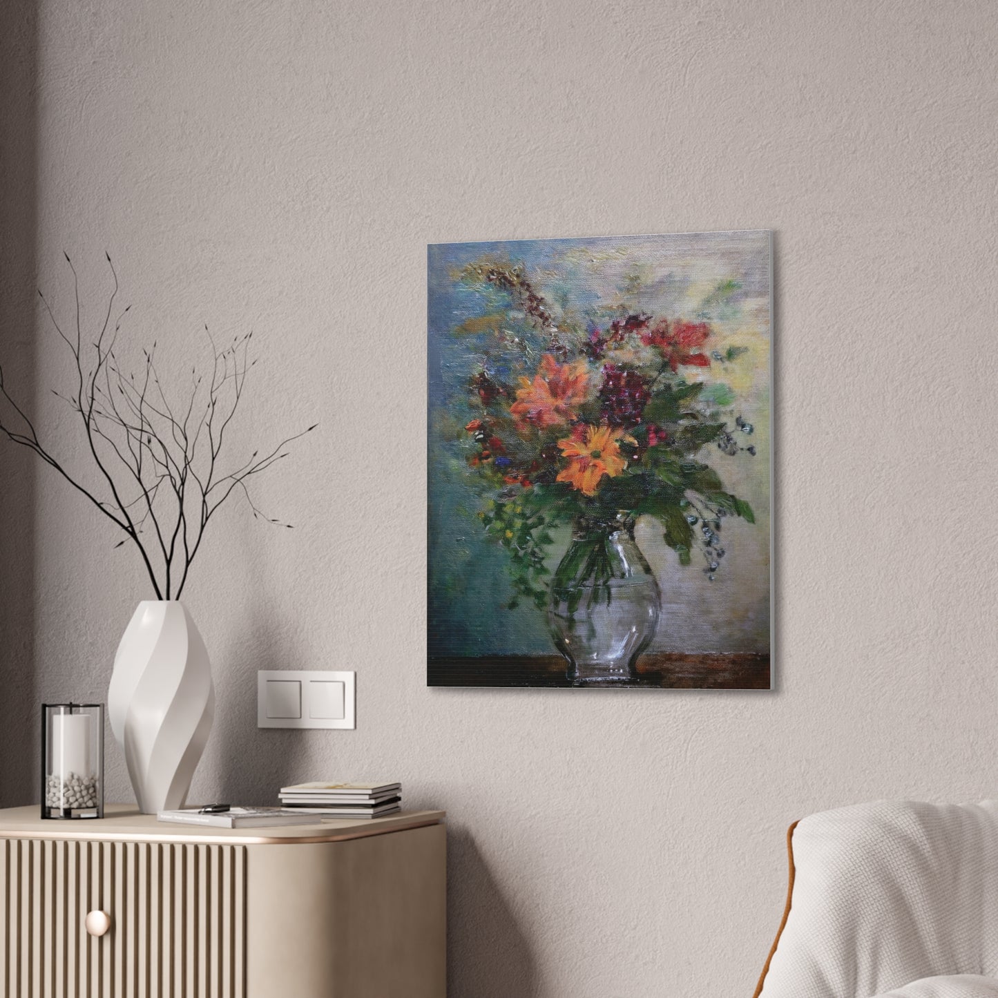 Floral Canvas Wall Art, Vintage Flower Painting, Home Decor, Gift for Her, Living Room Decoration, Art for All Occasions