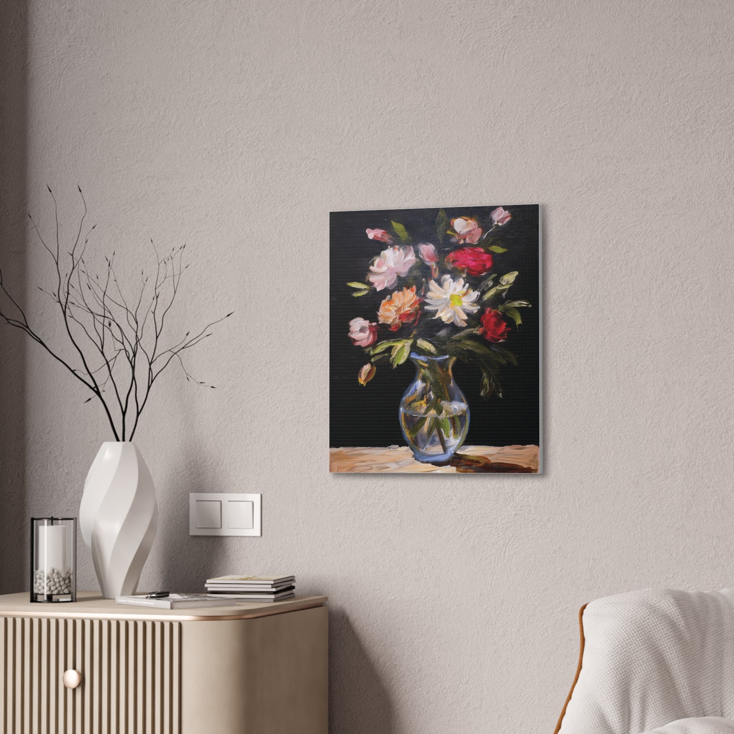 Floral Canvas Wall Art, Elegant Home Decor, Vintage Style Painting, Gift for Her, Living Room Decoration, Anniversary Gift
