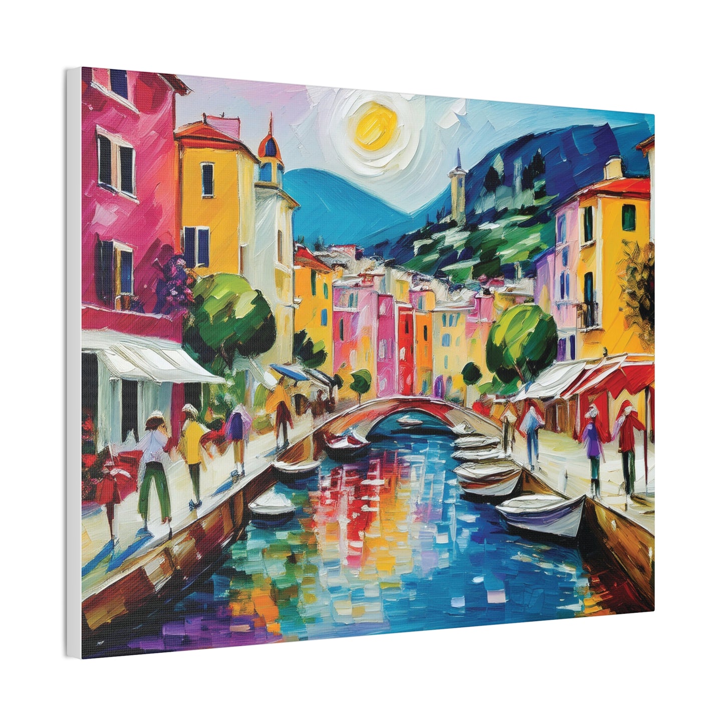 Vibrant Canvas Art Print, Colorful Wall Decor, Living Room Artwork, Mediterranean Scene, Gallery Wall Collection