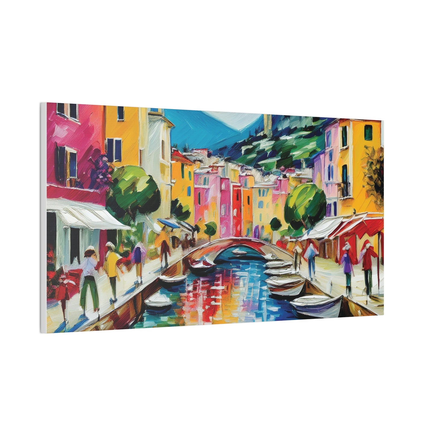 Vibrant Canvas Art Print, Colorful Wall Decor, Living Room Artwork, Mediterranean Scene, Gallery Wall Collection