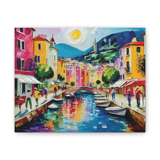 Vibrant Canvas Art Print, Colorful Wall Decor, Living Room Artwork, Mediterranean Scene, Gallery Wall Collection