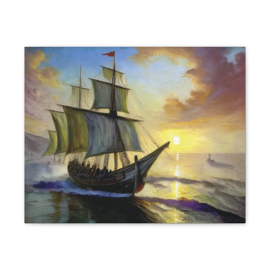 Canvas Wall Art - Sailing Ship Sunset, Nautical Decor, Seascape Painting, Maritime Gift, Home Wall Decor
