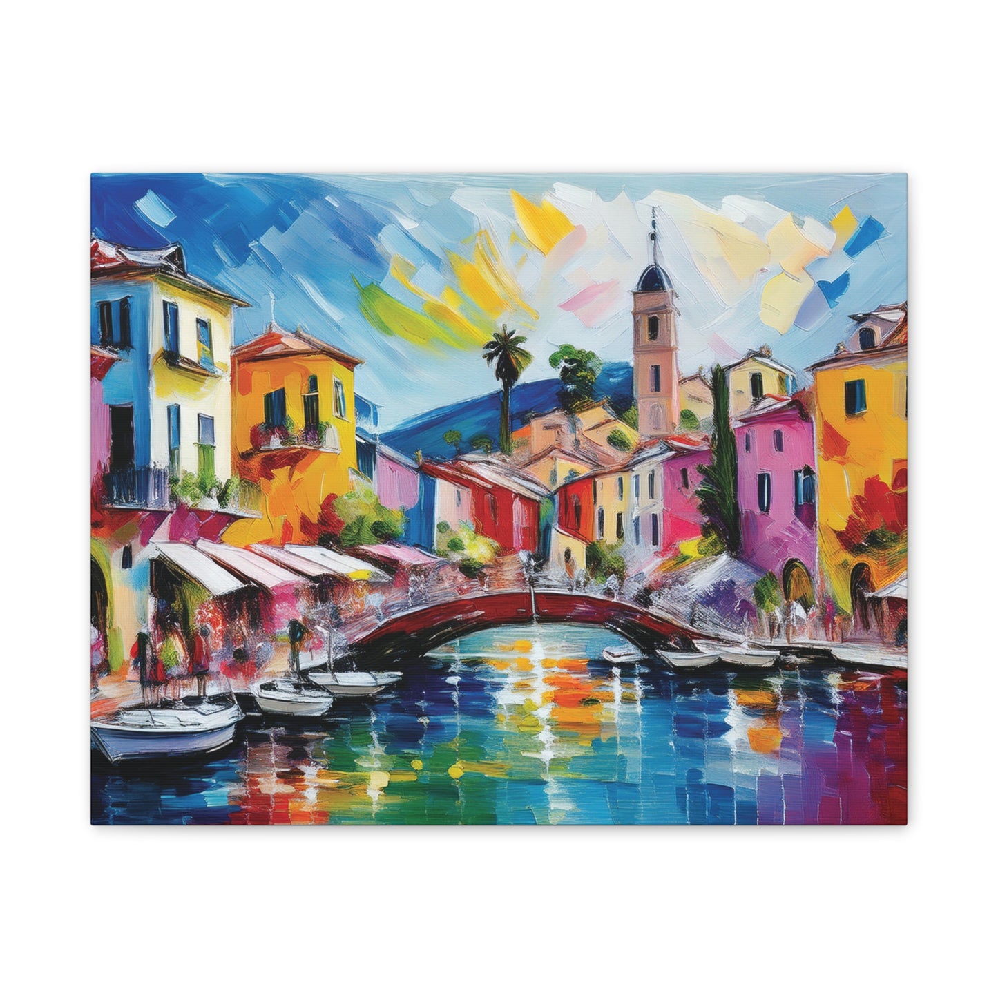 Vibrant Canvas Art, Colorful Wall Decor, Modern Artwork for Home, Italian Landscape Painting, Gift for Art Lovers