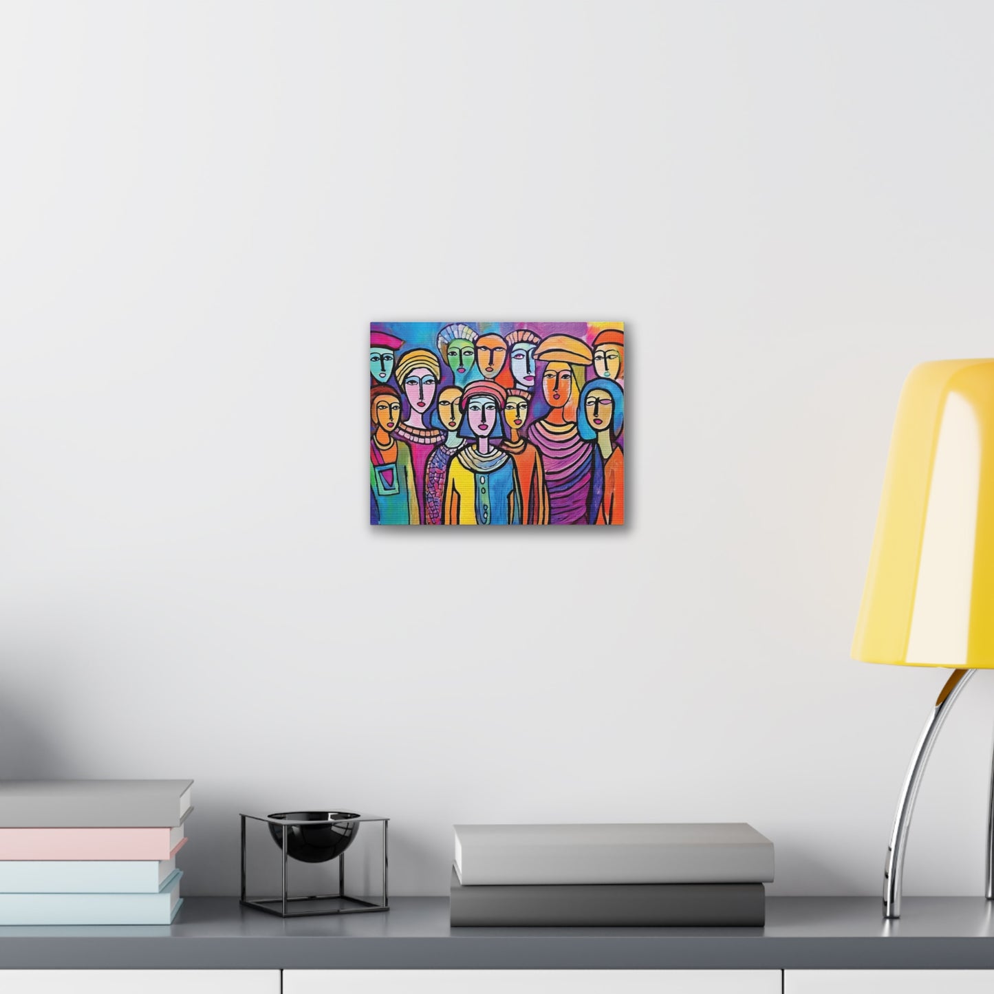Colorful Stretched Canvas Art, Vibrant Wall Decor, Group of People Painting, Modern Home Gallery, Unique Gift for Art Lovers