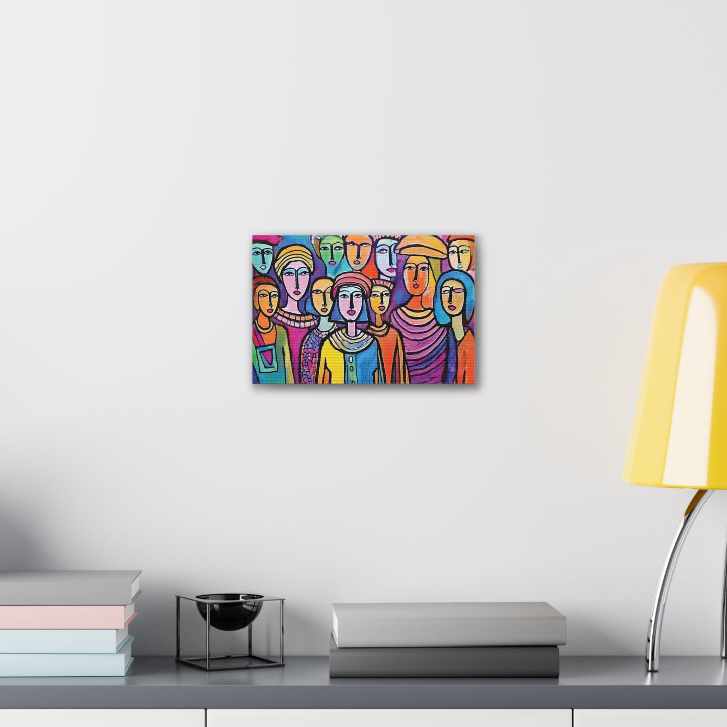 Colorful Stretched Canvas Art, Vibrant Wall Decor, Group of People Painting, Modern Home Gallery, Unique Gift for Art Lovers
