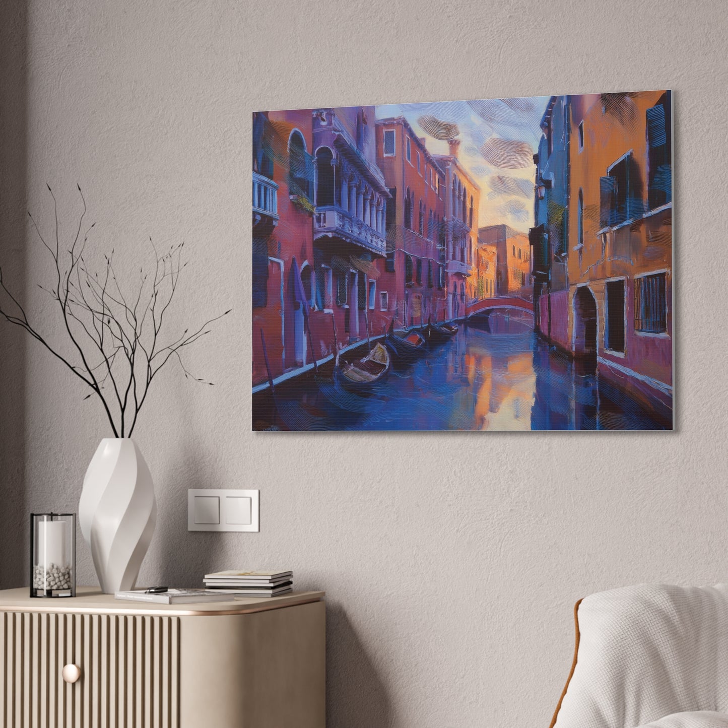 Vibrant Canvas Wall Art, Stretched Art Print, Home Decor, Venetian Landscape, Colorful Artwork, Gift for Art Lovers