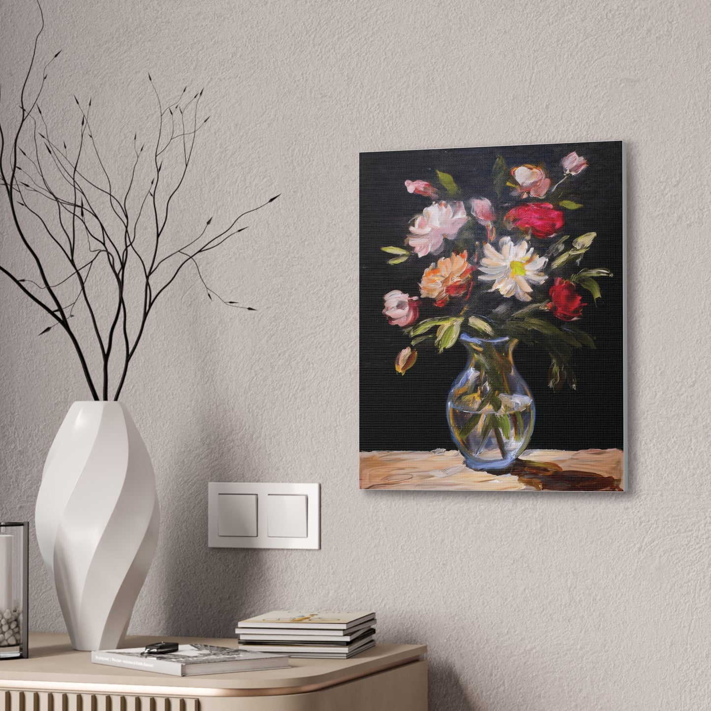 Floral Canvas Wall Art, Elegant Home Decor, Vintage Style Painting, Gift for Her, Living Room Decoration, Anniversary Gift
