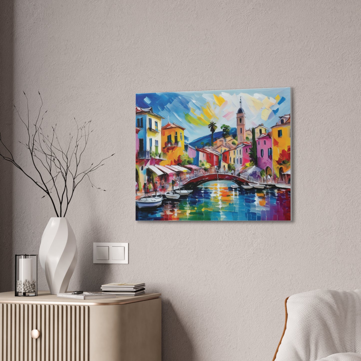 Vibrant Canvas Art, Colorful Wall Decor, Modern Artwork for Home, Italian Landscape Painting, Gift for Art Lovers