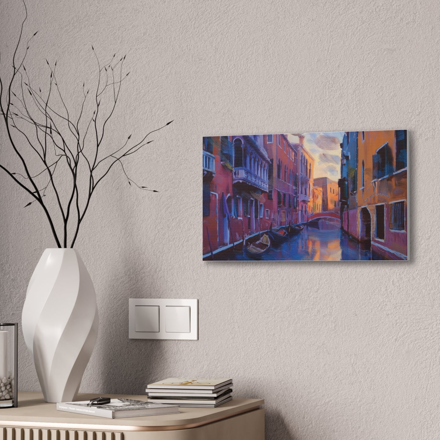 Vibrant Canvas Wall Art, Stretched Art Print, Home Decor, Venetian Landscape, Colorful Artwork, Gift for Art Lovers