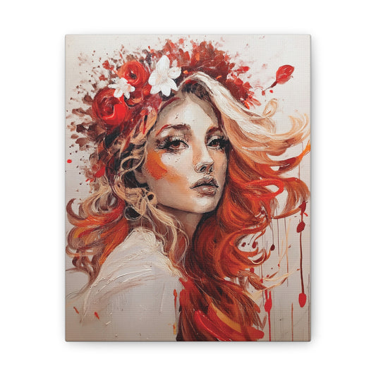 Bohemian Floral Canvas Art Print, Stunning Wall Decor, Gift for Art Lovers, Home Decor, Boho Style, Flower Girl Portrait