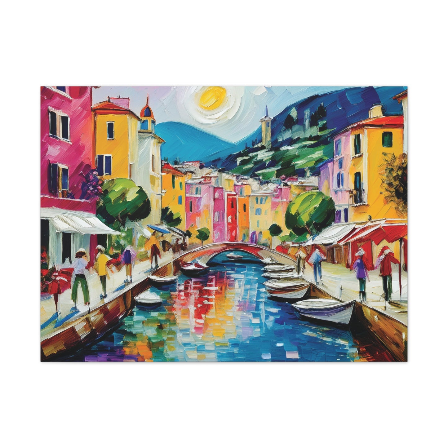 Vibrant Canvas Art Print, Colorful Wall Decor, Living Room Artwork, Mediterranean Scene, Gallery Wall Collection