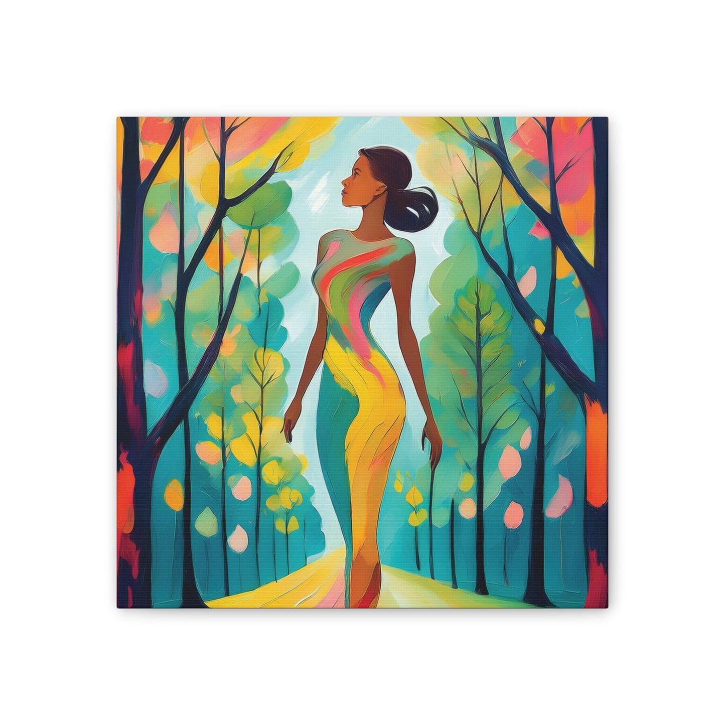 Vibrant Canvas Art, Colorful Wall Decor, Forest Woman Painting, Modern Home Art, Gift for Nature Lovers, Unique Wall Hanging