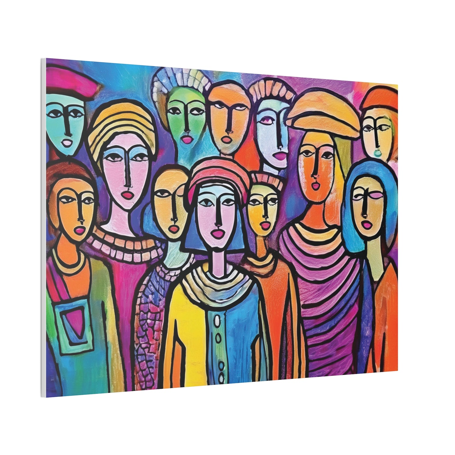 Colorful Stretched Canvas Art, Vibrant Wall Decor, Group of People Painting, Modern Home Gallery, Unique Gift for Art Lovers