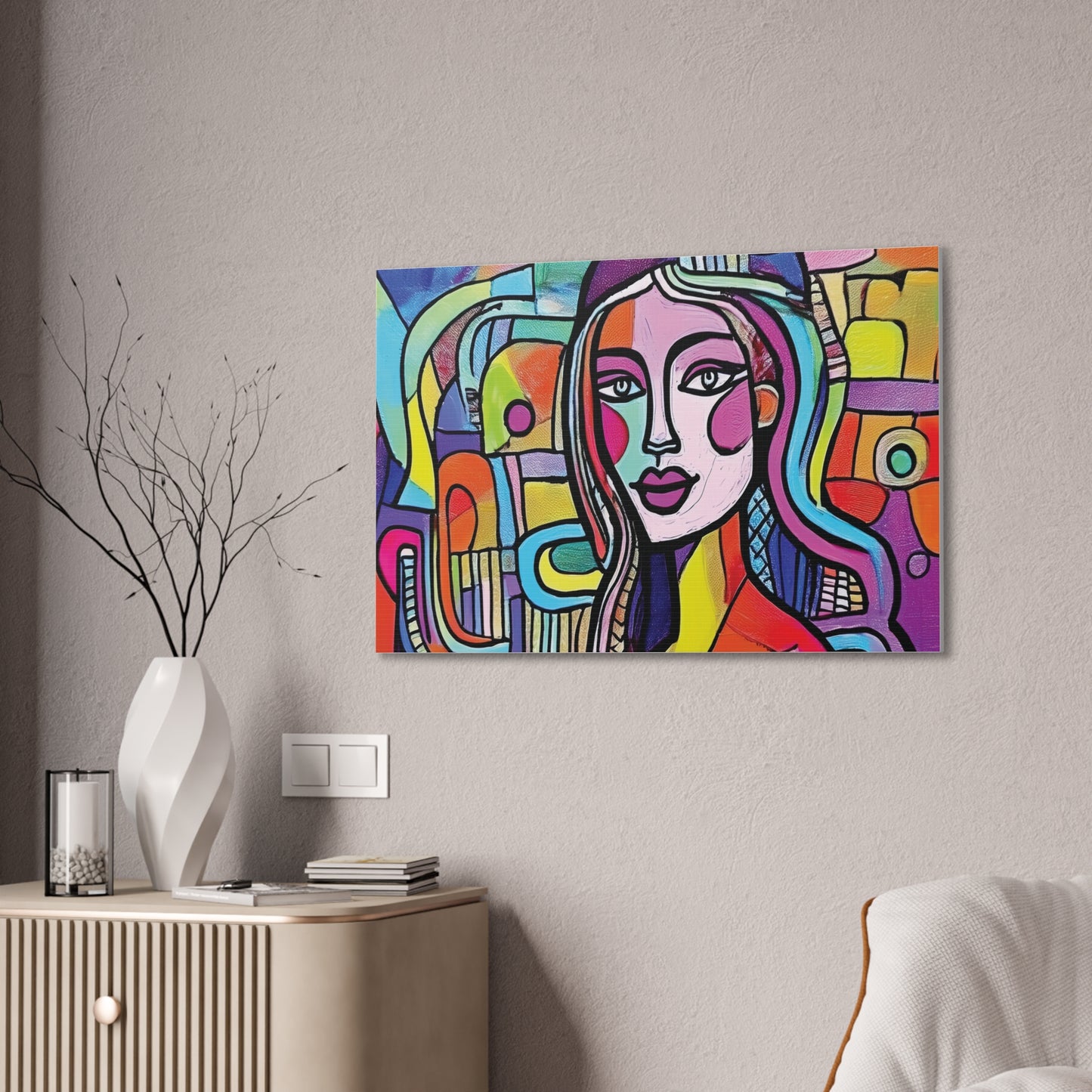 Colorful Canvas Art Print, Abstract Portrait Decor, Wall Art for Home, Colorful Wall Hanging, Gift for Art Lovers