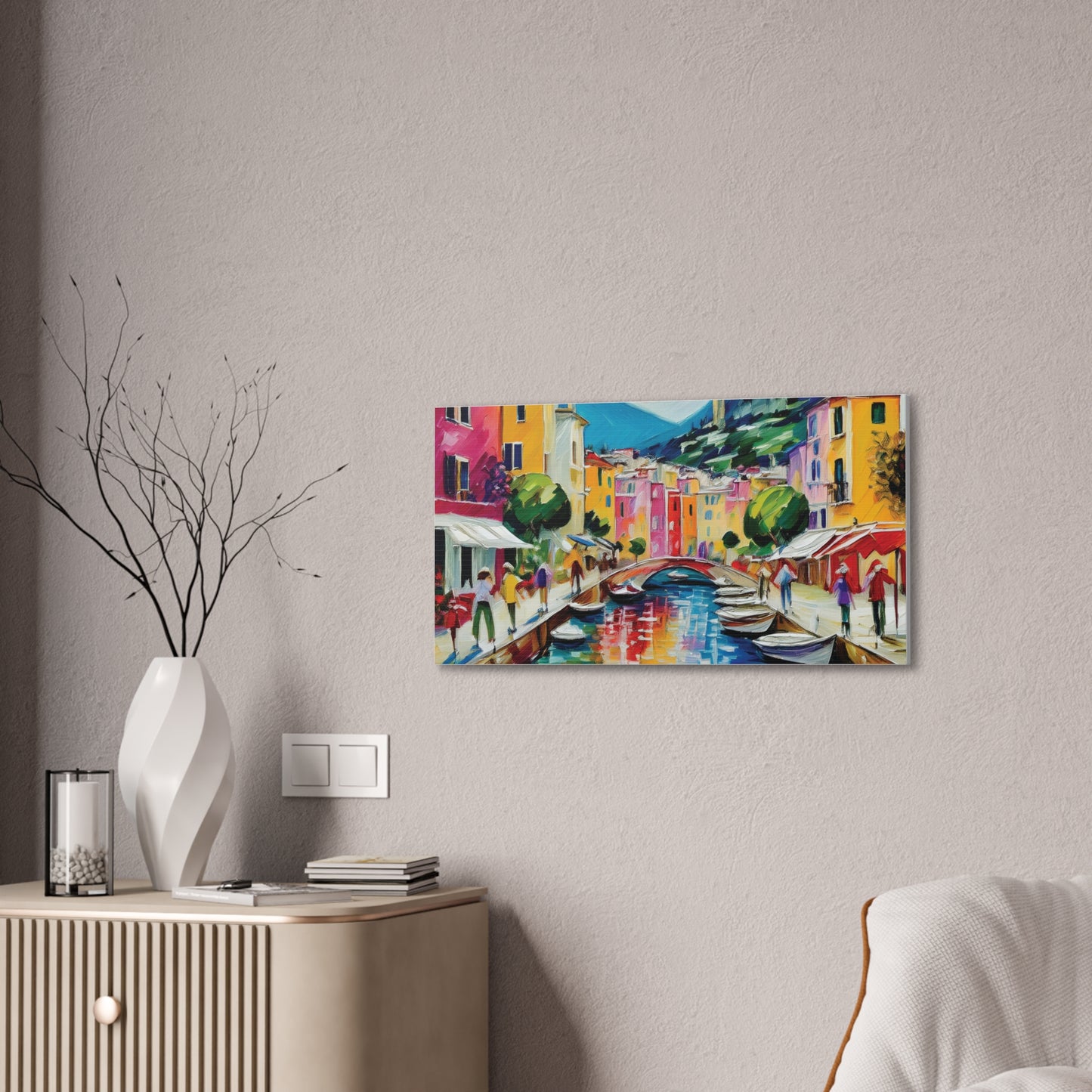 Vibrant Canvas Art Print, Colorful Wall Decor, Living Room Artwork, Mediterranean Scene, Gallery Wall Collection