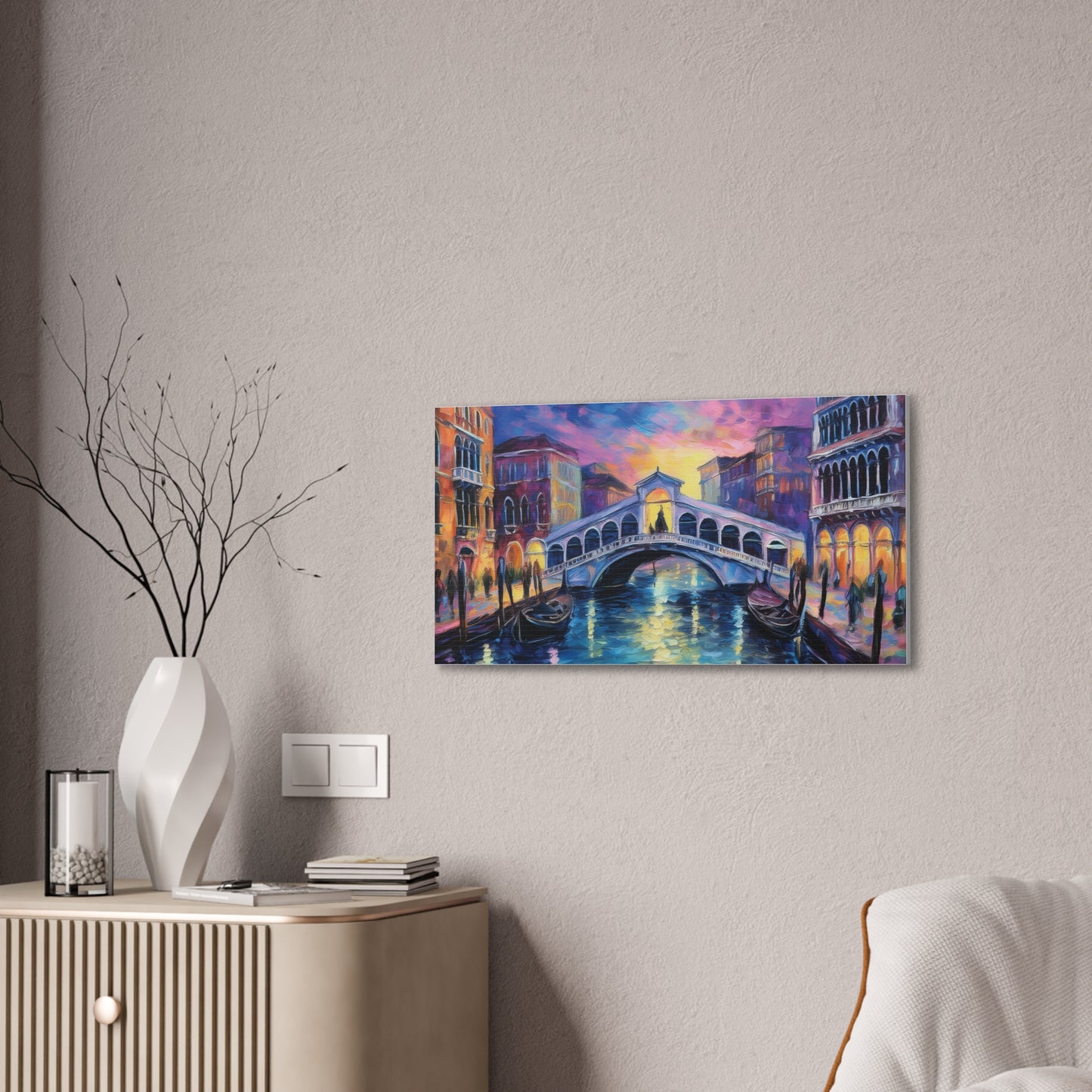 Vibrant Venice Canvas Art, Colorful Bridge Painting, Home Decor, Wall Art, Art for Living Room, Italian Landscape Print