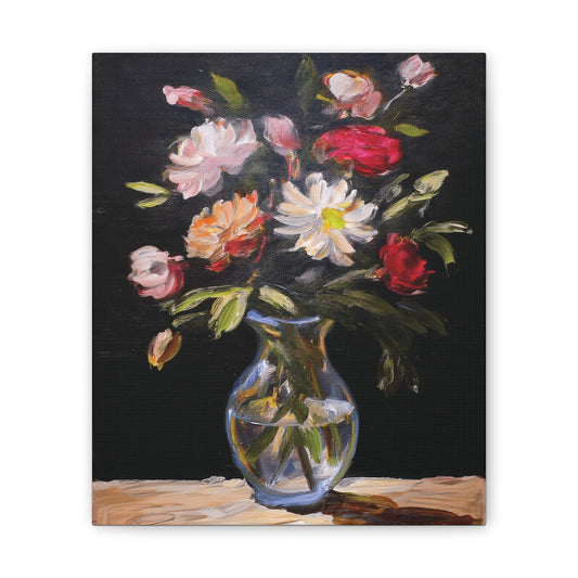 Floral Canvas Wall Art, Elegant Home Decor, Vintage Style Painting, Gift for Her, Living Room Decoration, Anniversary Gift