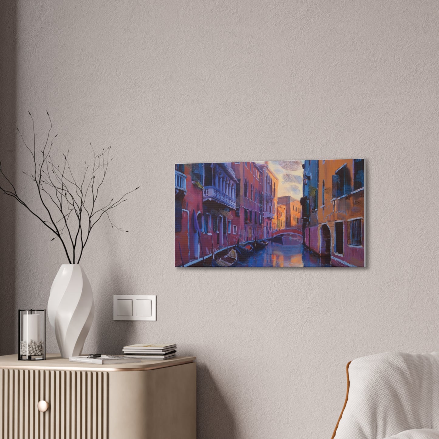 Vibrant Canvas Wall Art, Stretched Art Print, Home Decor, Venetian Landscape, Colorful Artwork, Gift for Art Lovers