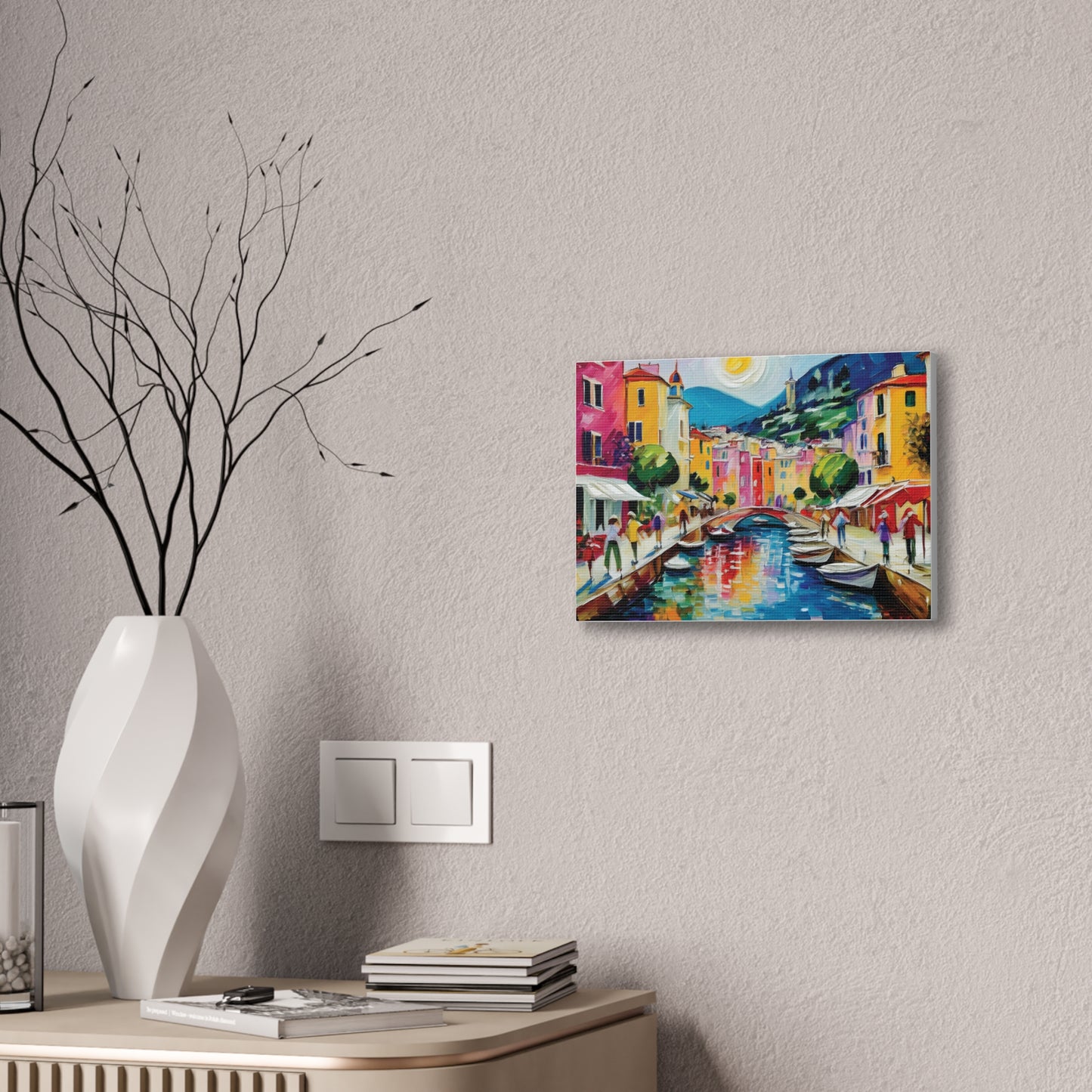 Vibrant Canvas Art Print, Colorful Wall Decor, Living Room Artwork, Mediterranean Scene, Gallery Wall Collection