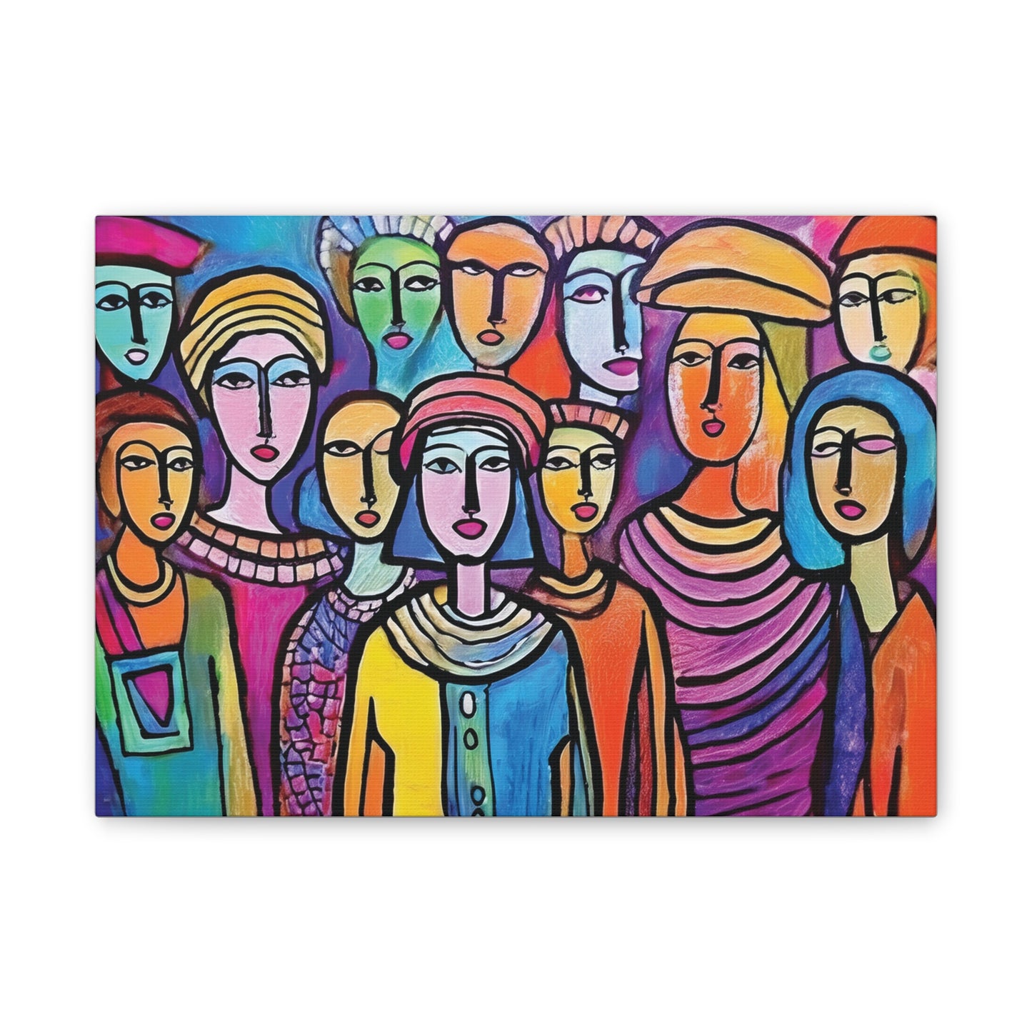 Colorful Stretched Canvas Art, Vibrant Wall Decor, Group of People Painting, Modern Home Gallery, Unique Gift for Art Lovers