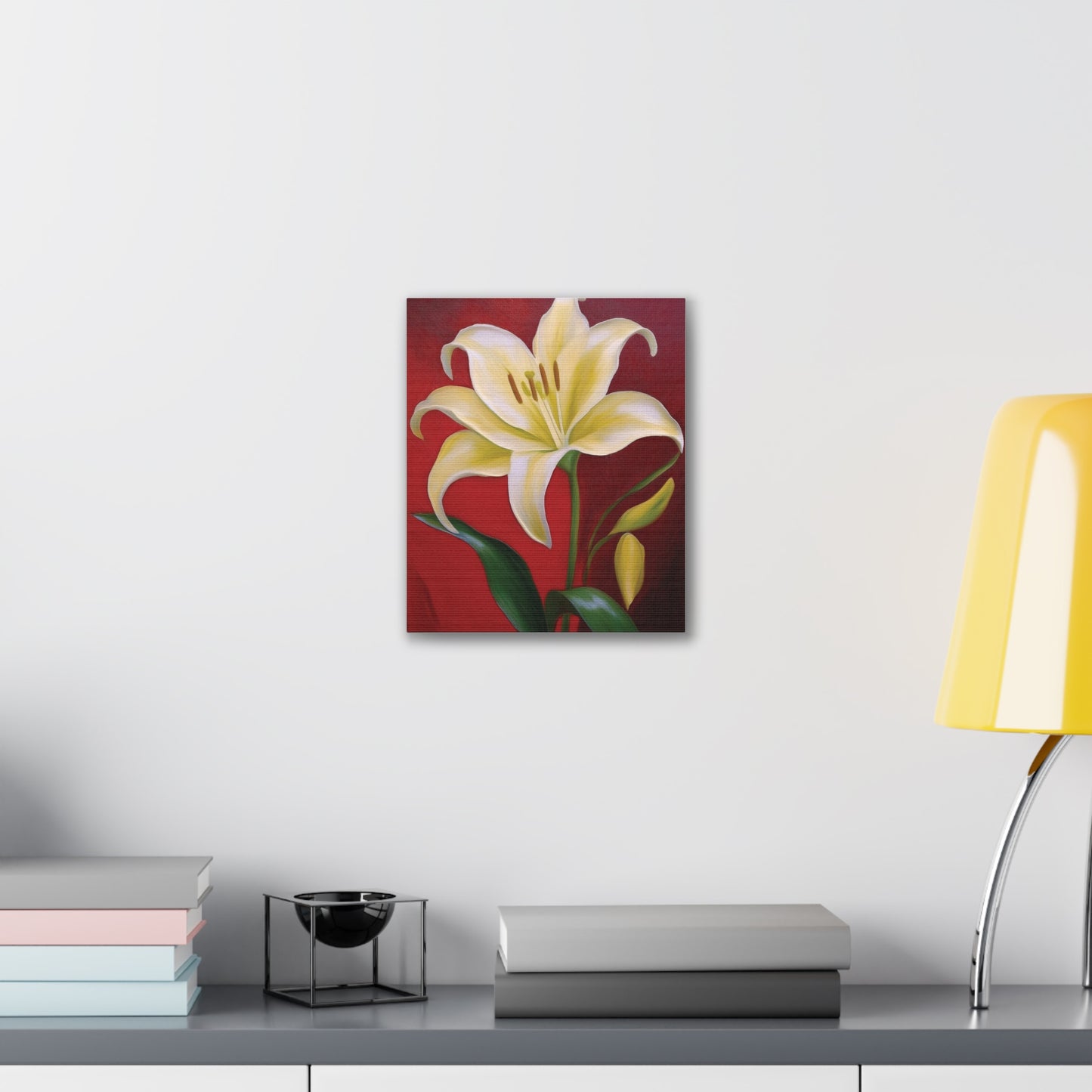 Floral Wall Art, Canvas Stretched, Elegant Home Decor, Gift for Flower Lovers, Art for Living Room, Bright Yellow Lily Painting