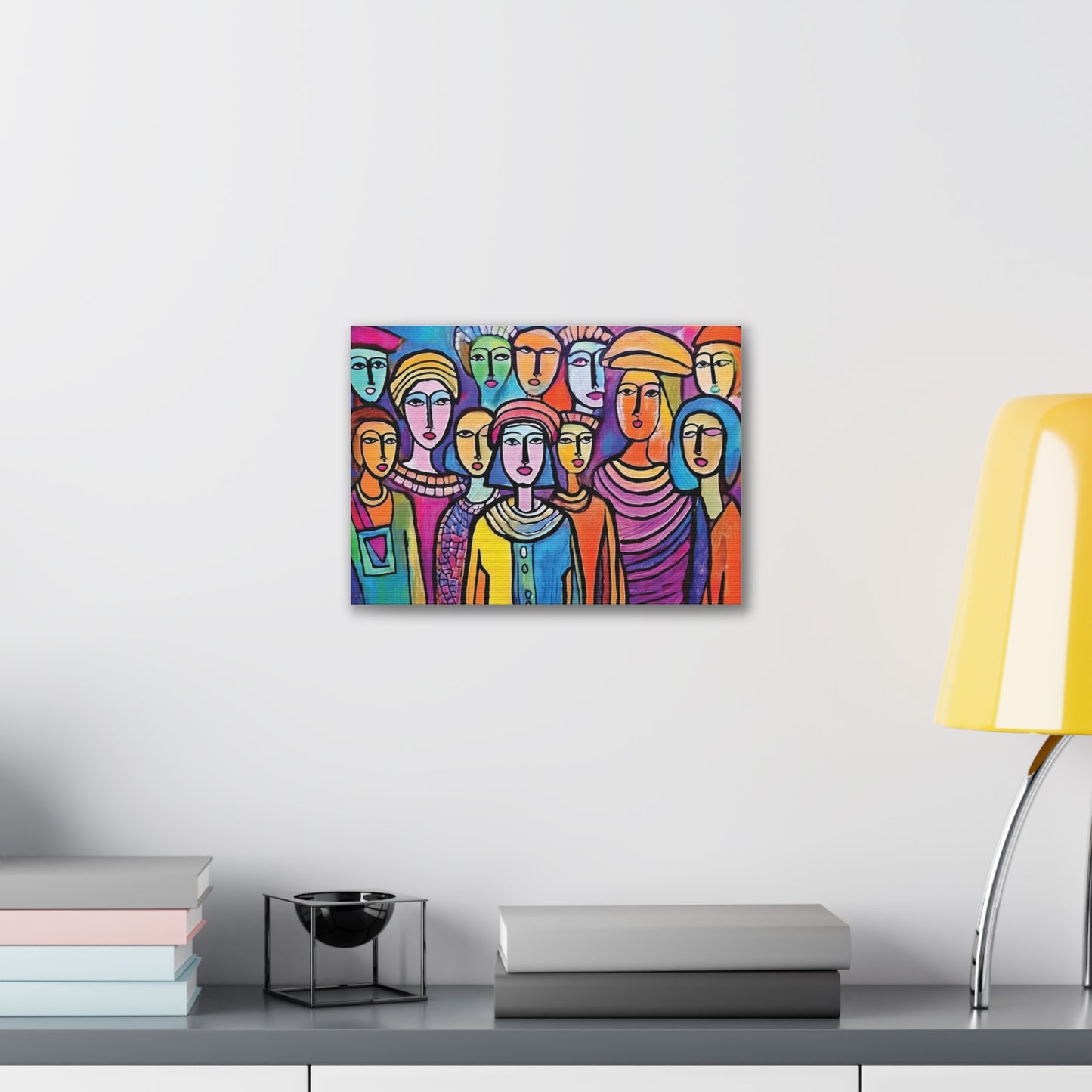 Colorful Stretched Canvas Art, Vibrant Wall Decor, Group of People Painting, Modern Home Gallery, Unique Gift for Art Lovers