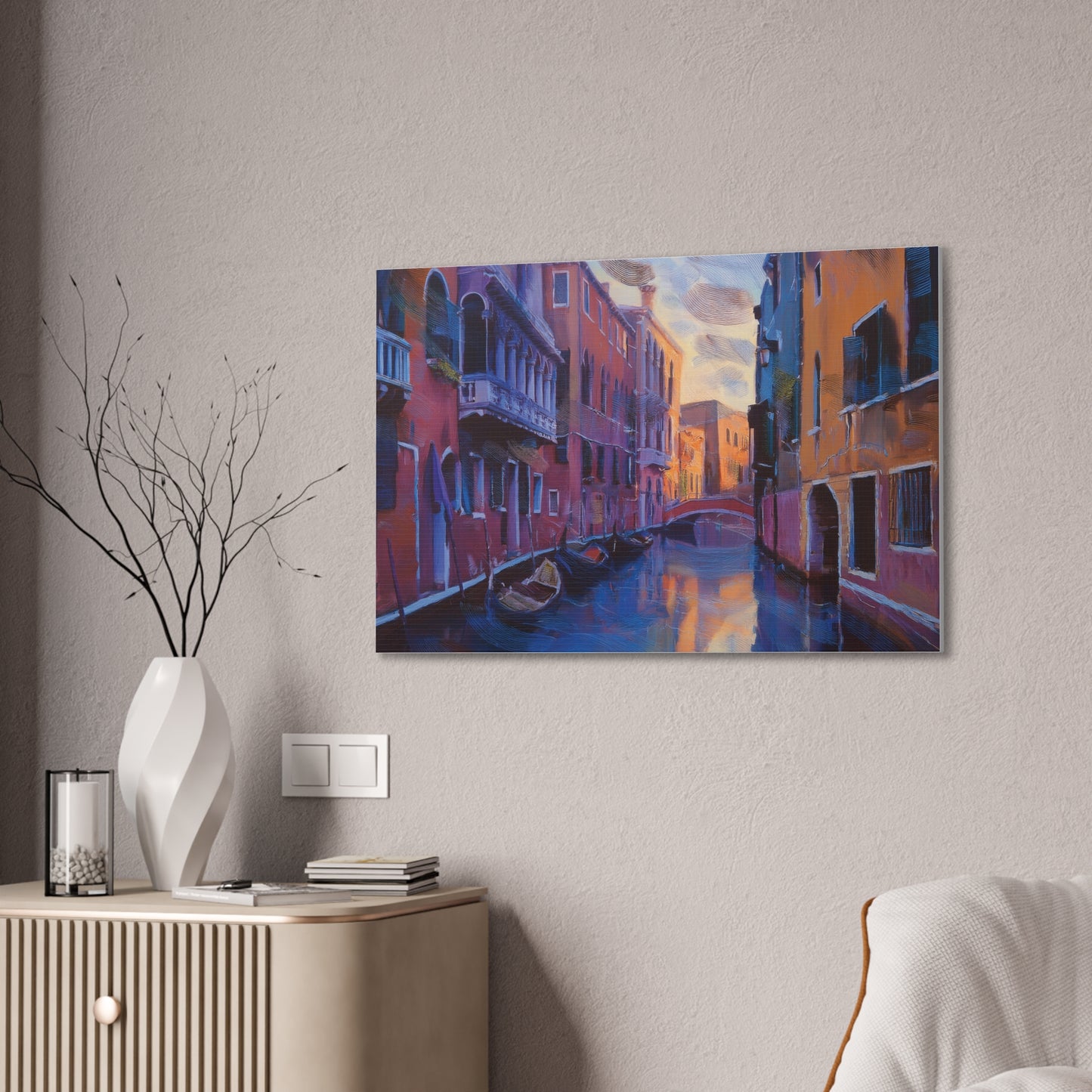 Vibrant Canvas Wall Art, Stretched Art Print, Home Decor, Venetian Landscape, Colorful Artwork, Gift for Art Lovers
