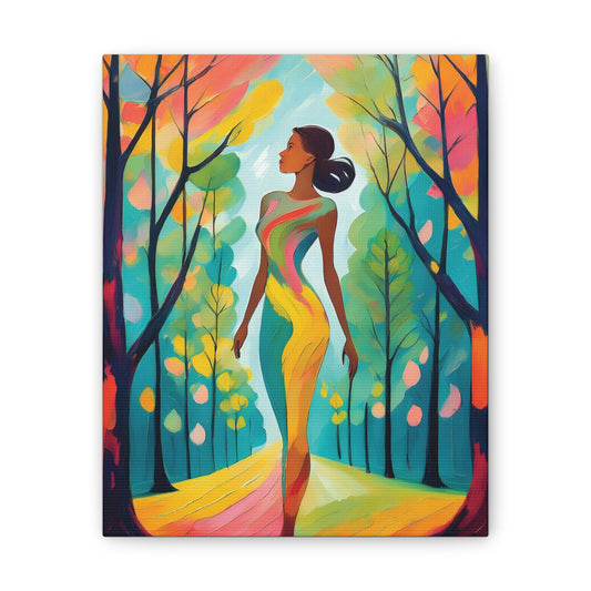 Vibrant Canvas Art, Colorful Wall Decor, Forest Woman Painting, Modern Home Art, Gift for Nature Lovers, Unique Wall Hanging