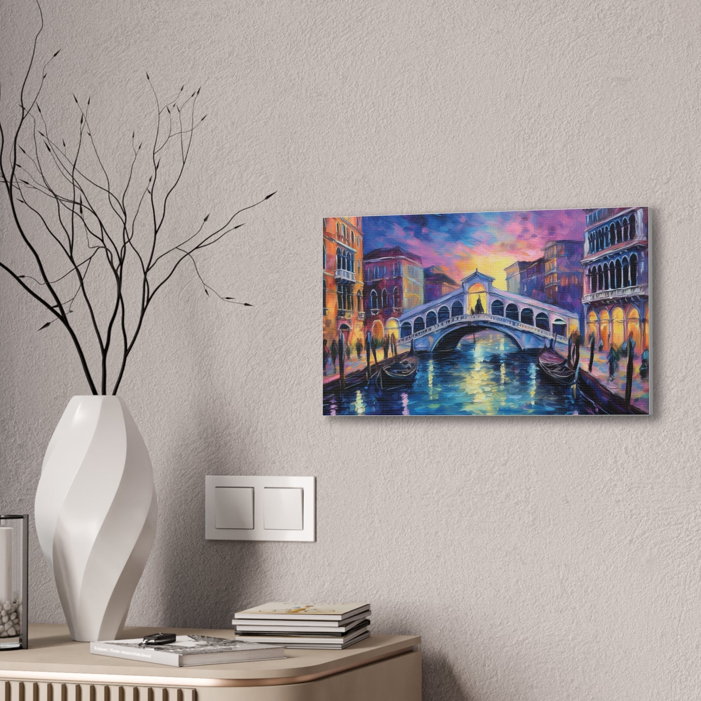 Vibrant Venice Canvas Art, Colorful Bridge Painting, Home Decor, Wall Art, Art for Living Room, Italian Landscape Print