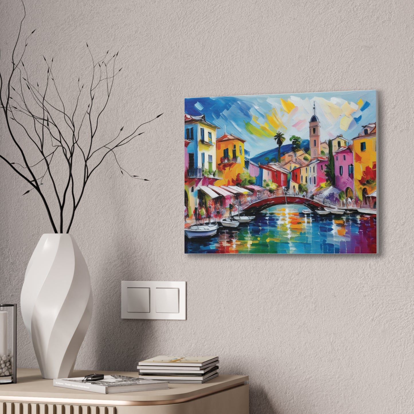 Vibrant Canvas Art, Colorful Wall Decor, Modern Artwork for Home, Italian Landscape Painting, Gift for Art Lovers