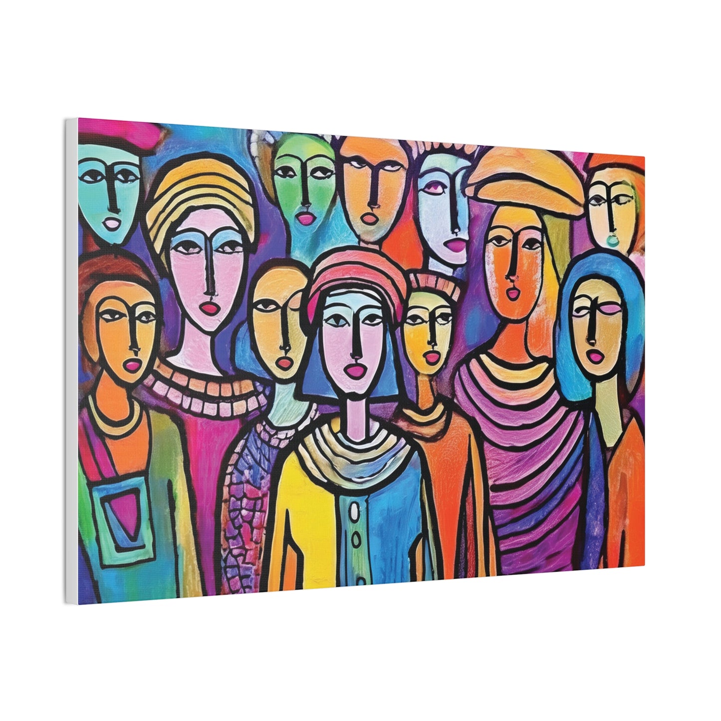 Colorful Stretched Canvas Art, Vibrant Wall Decor, Group of People Painting, Modern Home Gallery, Unique Gift for Art Lovers