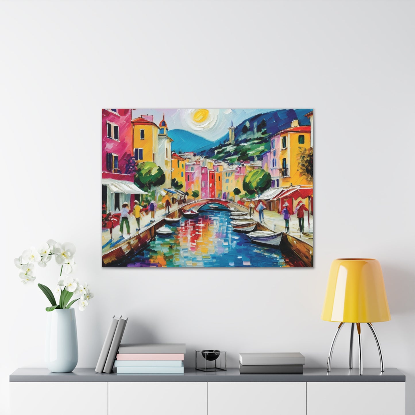 Vibrant Canvas Art Print, Colorful Wall Decor, Living Room Artwork, Mediterranean Scene, Gallery Wall Collection