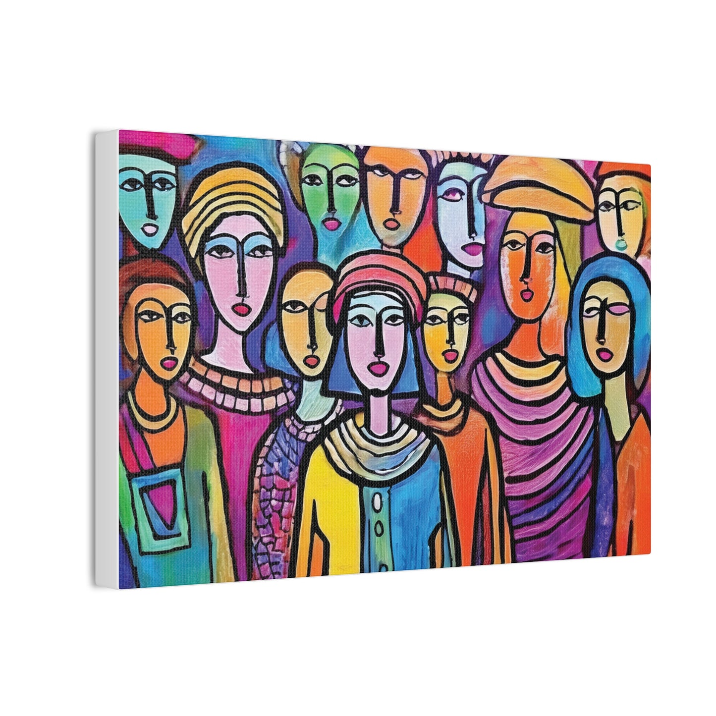 Colorful Stretched Canvas Art, Vibrant Wall Decor, Group of People Painting, Modern Home Gallery, Unique Gift for Art Lovers