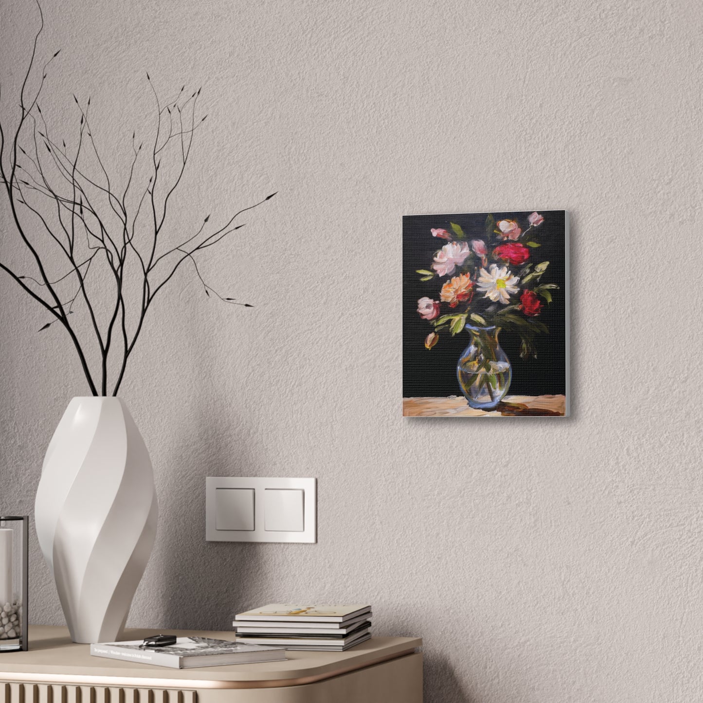 Floral Canvas Wall Art, Elegant Home Decor, Vintage Style Painting, Gift for Her, Living Room Decoration, Anniversary Gift