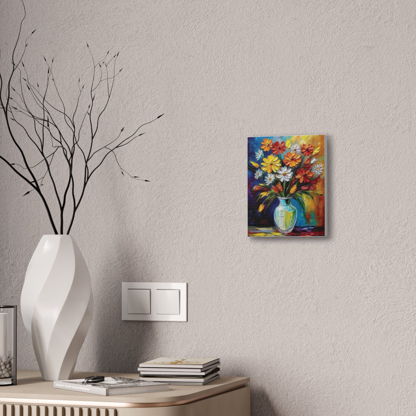 Vibrant Floral Canvas Art, Colorful Flower Wall Decor, Home Aesthetic, Gifts for Art Lovers, Bright Living Room Accent