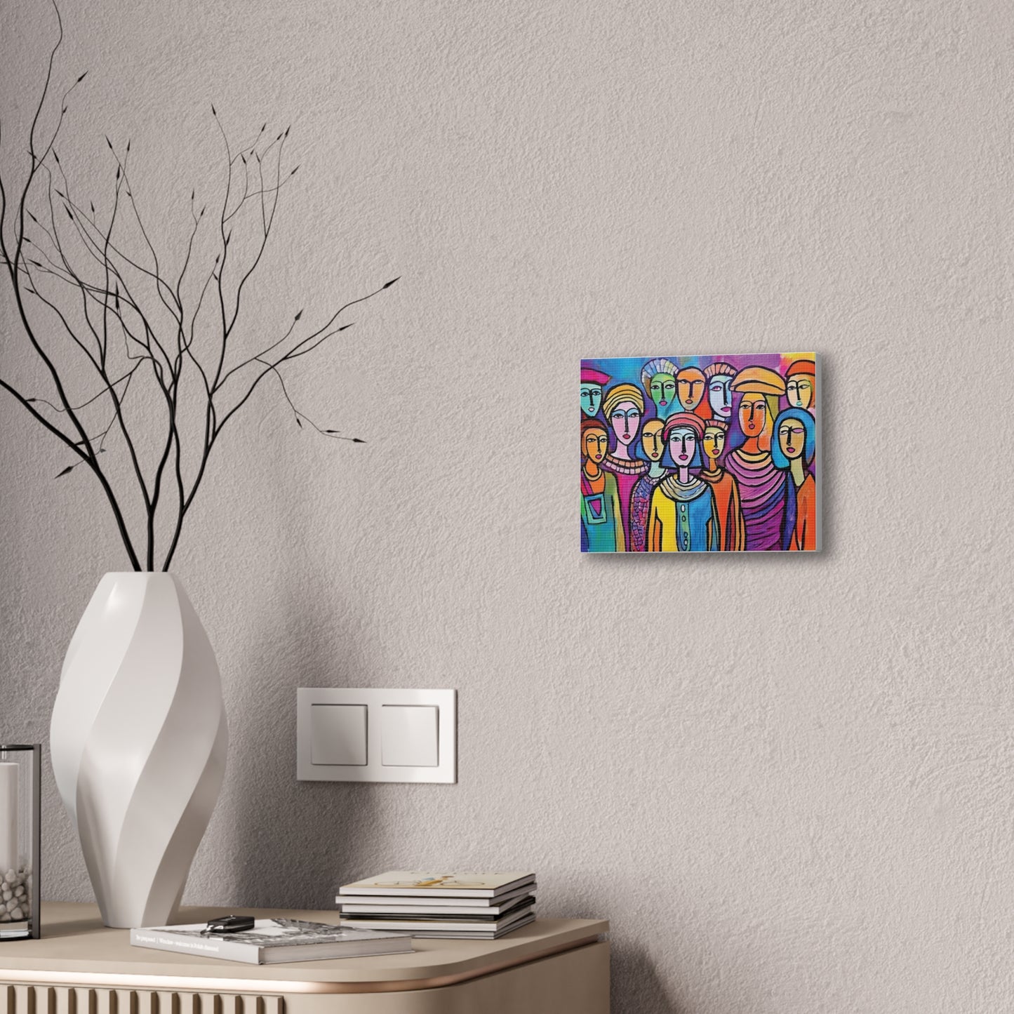 Colorful Stretched Canvas Art, Vibrant Wall Decor, Group of People Painting, Modern Home Gallery, Unique Gift for Art Lovers