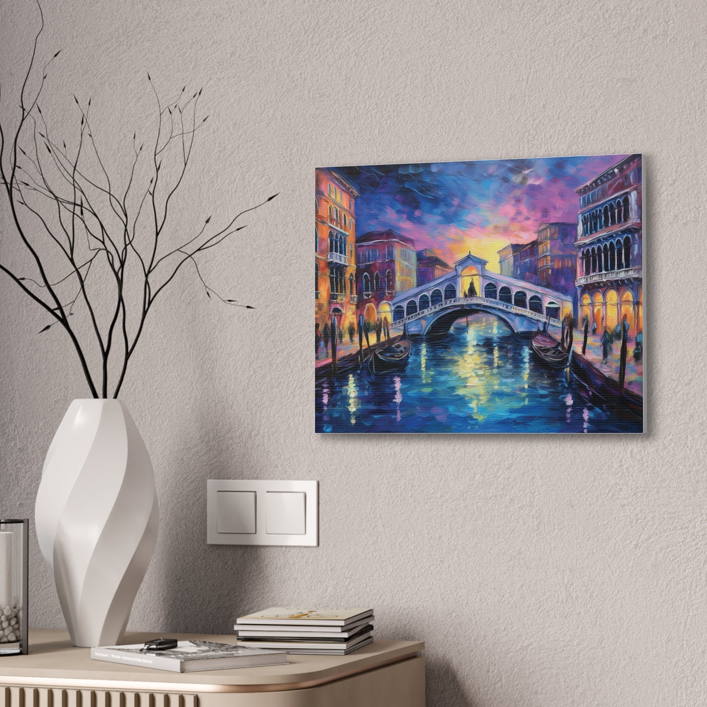 Vibrant Venice Canvas Art, Colorful Bridge Painting, Home Decor, Wall Art, Art for Living Room, Italian Landscape Print