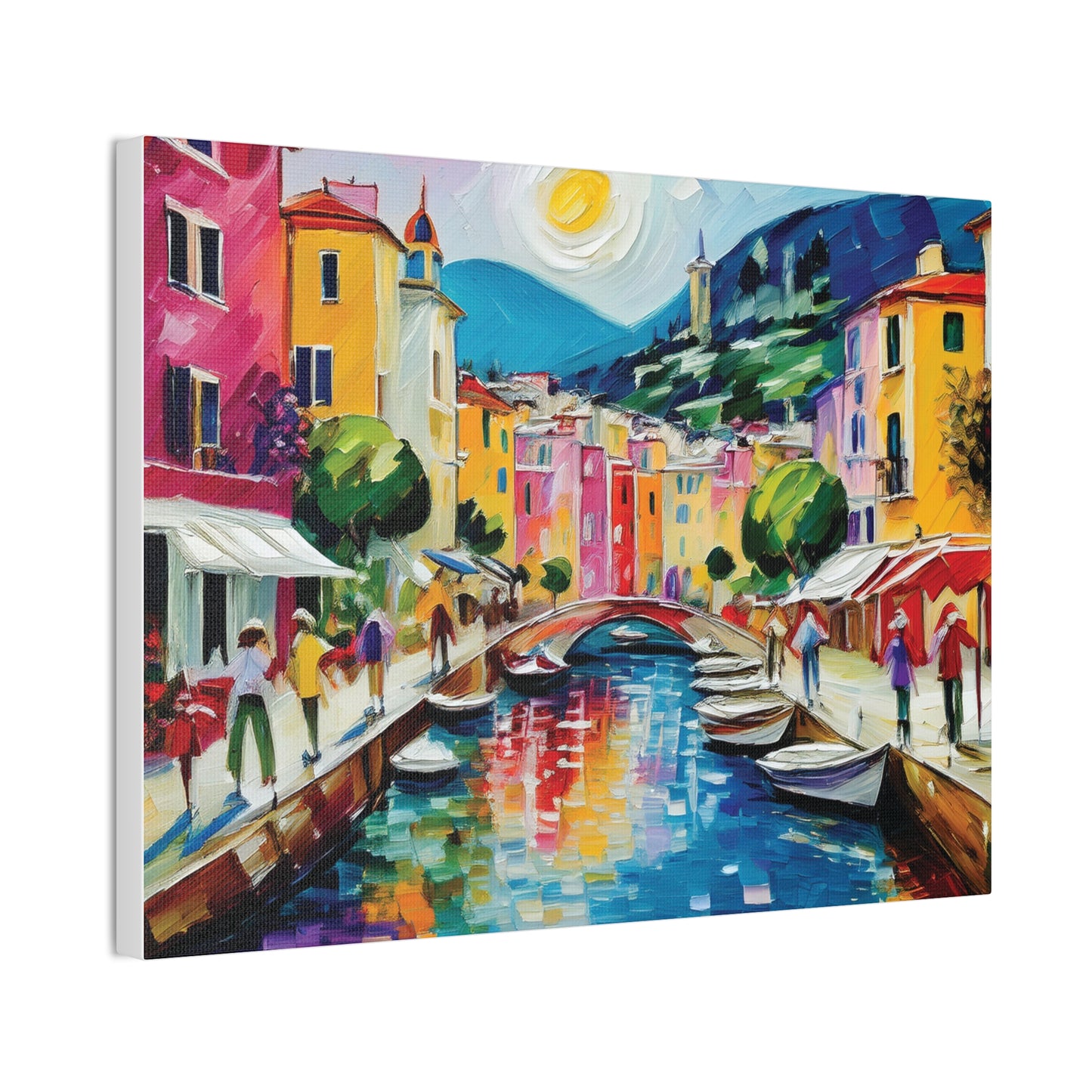Vibrant Canvas Art Print, Colorful Wall Decor, Living Room Artwork, Mediterranean Scene, Gallery Wall Collection