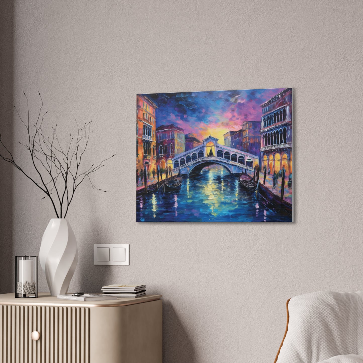 Vibrant Venice Canvas Art, Colorful Bridge Painting, Home Decor, Wall Art, Art for Living Room, Italian Landscape Print