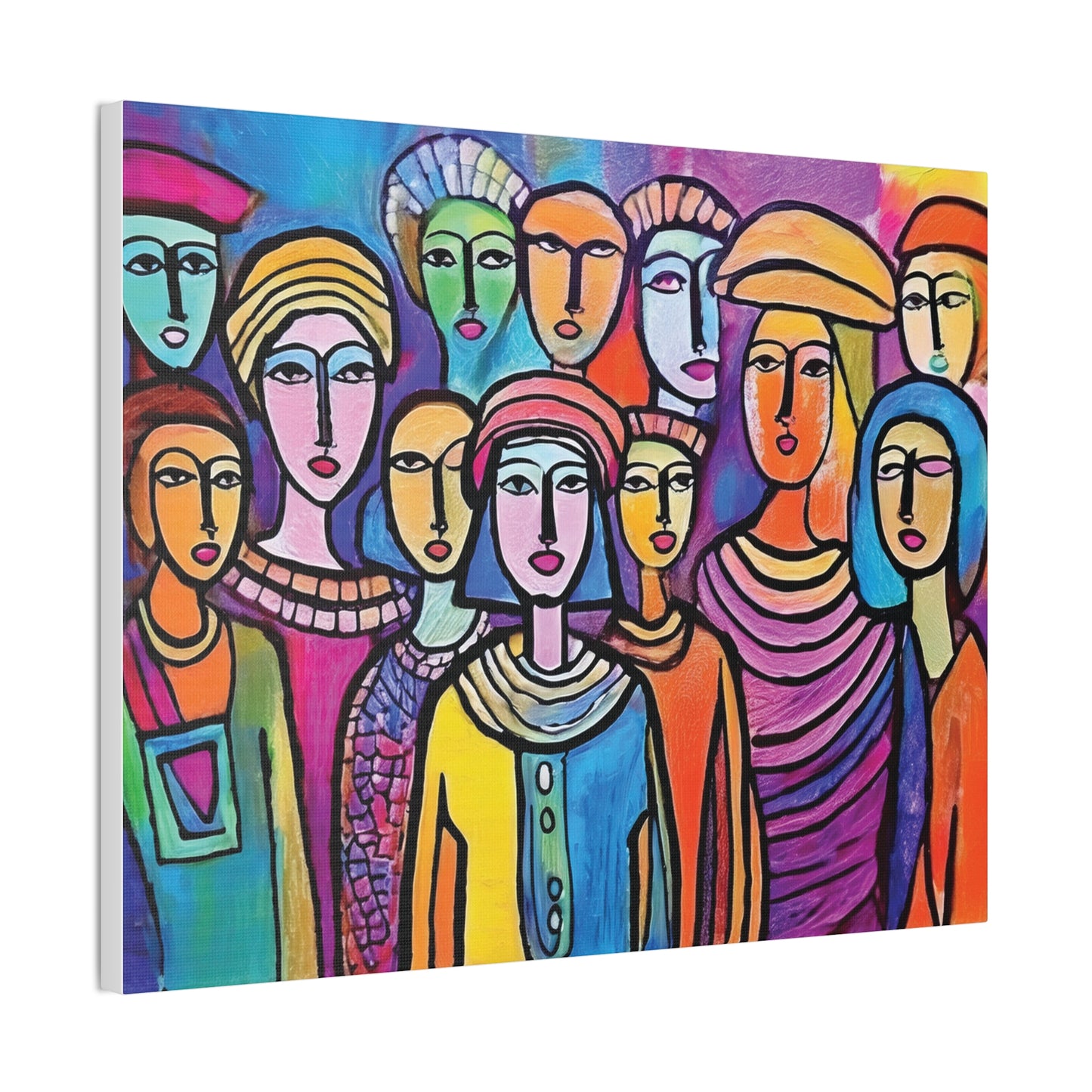 Colorful Stretched Canvas Art, Vibrant Wall Decor, Group of People Painting, Modern Home Gallery, Unique Gift for Art Lovers