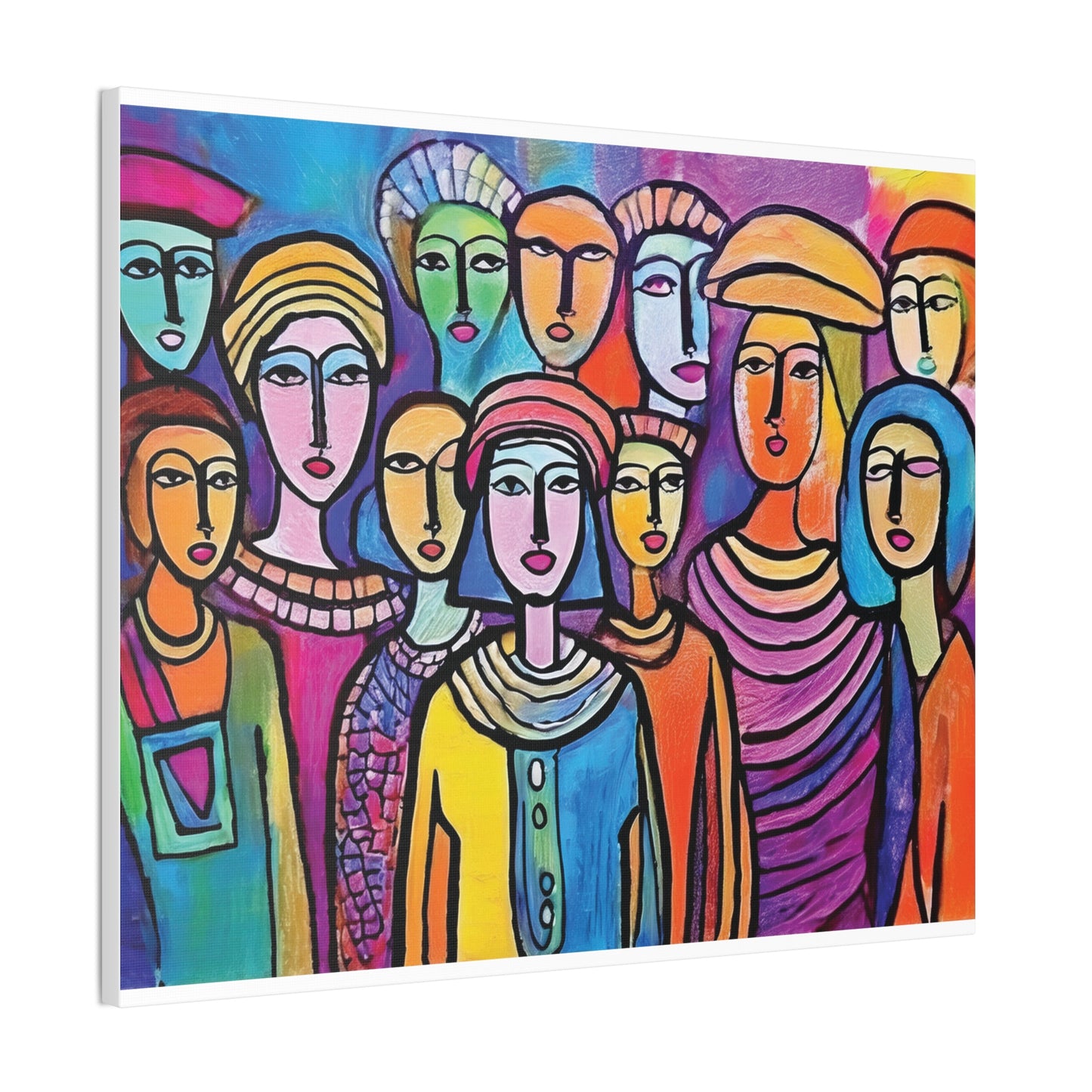 Colorful Stretched Canvas Art, Vibrant Wall Decor, Group of People Painting, Modern Home Gallery, Unique Gift for Art Lovers