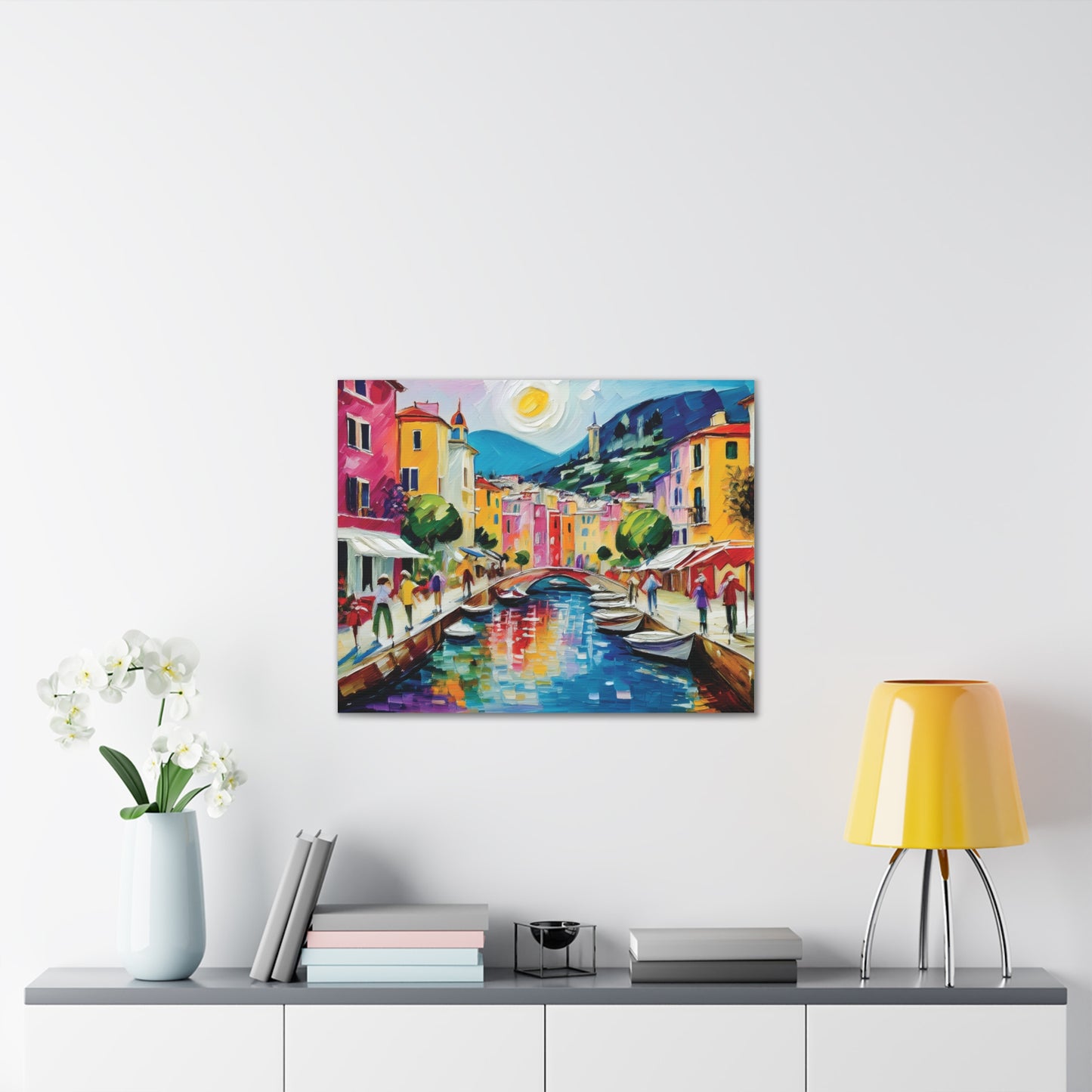 Vibrant Canvas Art Print, Colorful Wall Decor, Living Room Artwork, Mediterranean Scene, Gallery Wall Collection